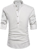 NITAGUT Men Henley Neck Long Sleeve Linen Shirts (Style H6EC)