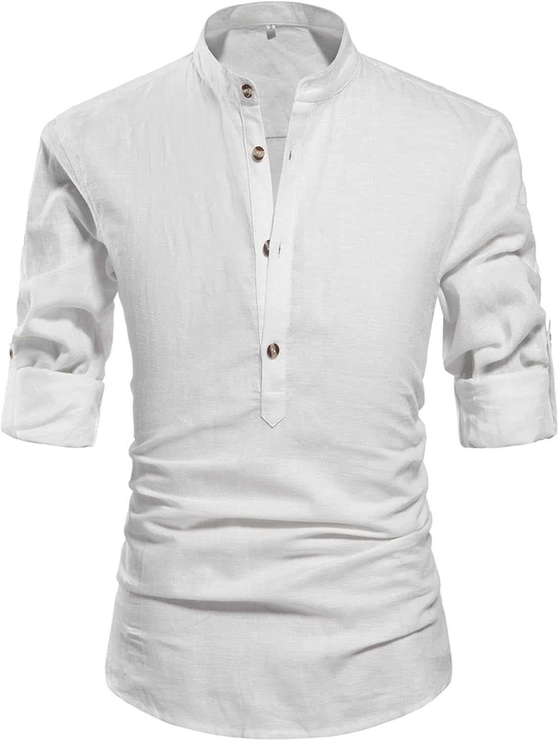 NITAGUT Men Henley Neck Long Sleeve Linen Shirts for Casual Wear
