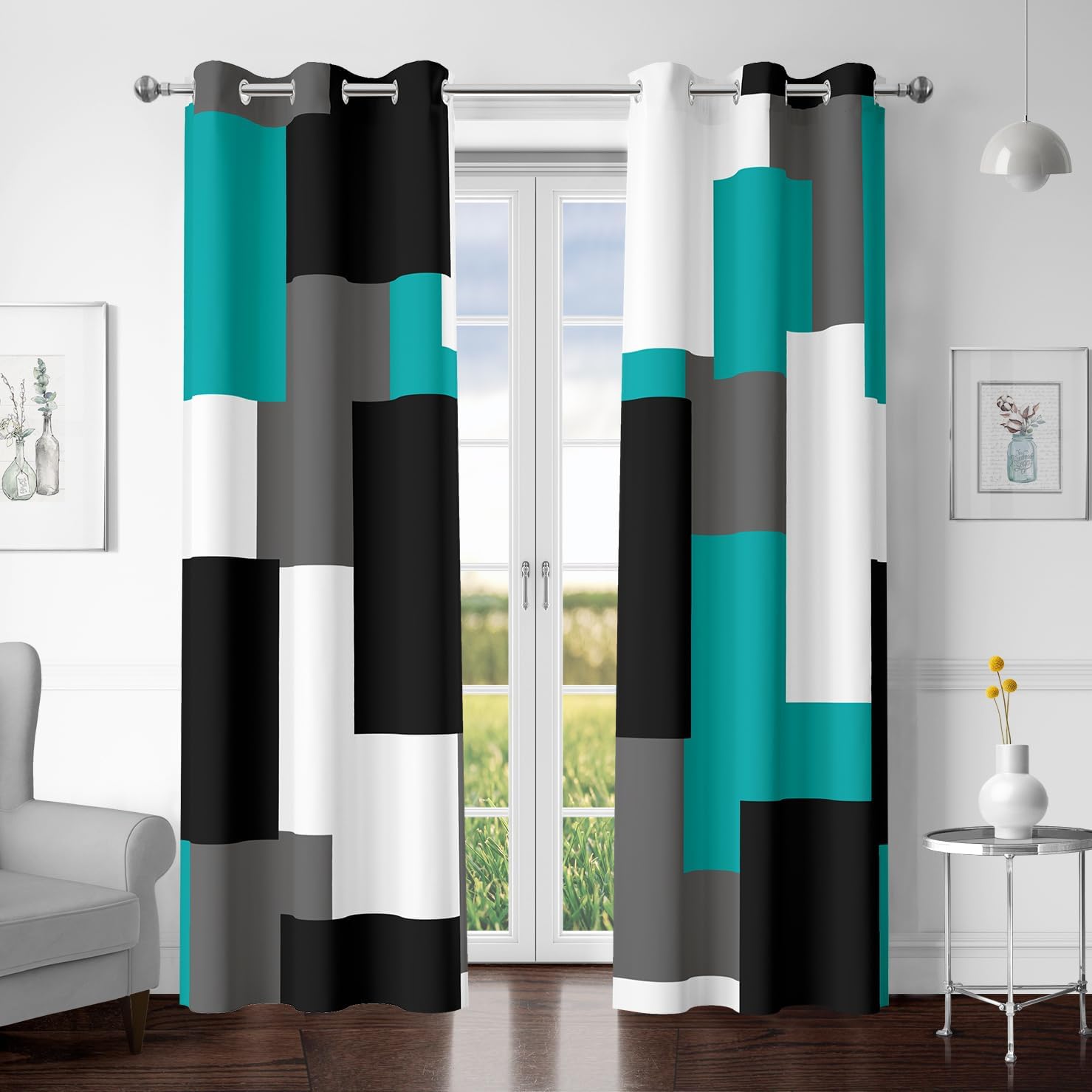 Teal 100% Blackout Curtains for Bedroom 84 inch Length Set