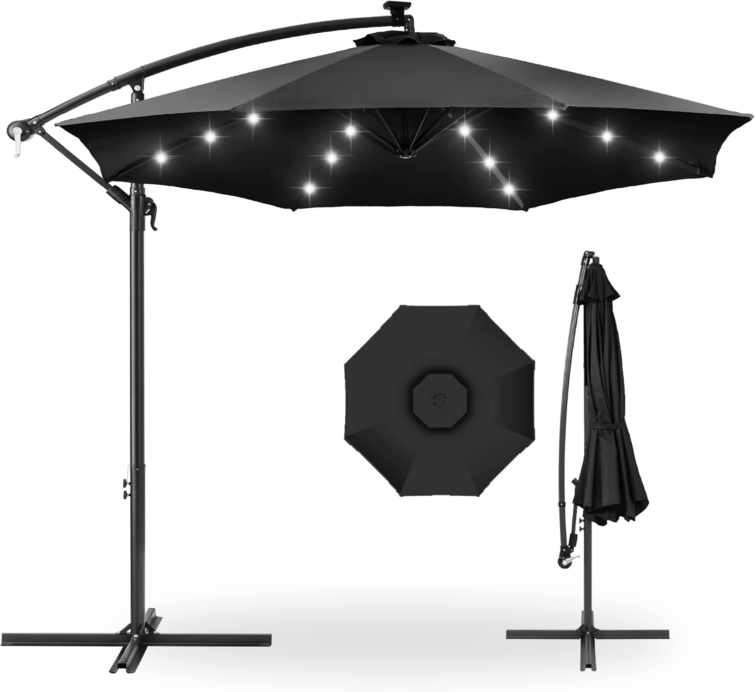 10ft Solar LED Offset Hanging Market Patio Umbrella for Outdoors