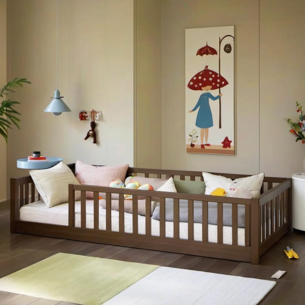 Twin Size Floor Bed with Fence for Kids - Safe & Easy Assembly
