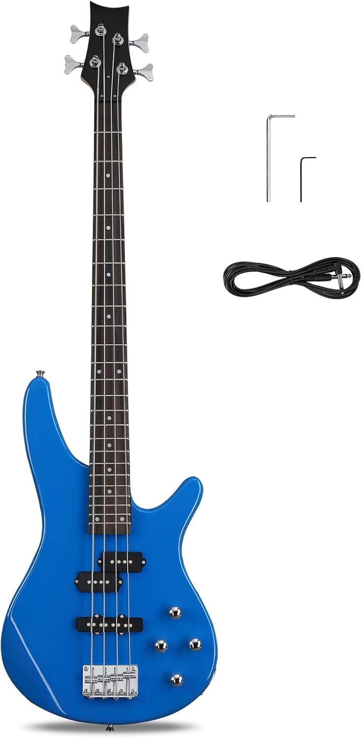 Ktaxon 4 String Electric Bass Guitar for Beginners in Blue