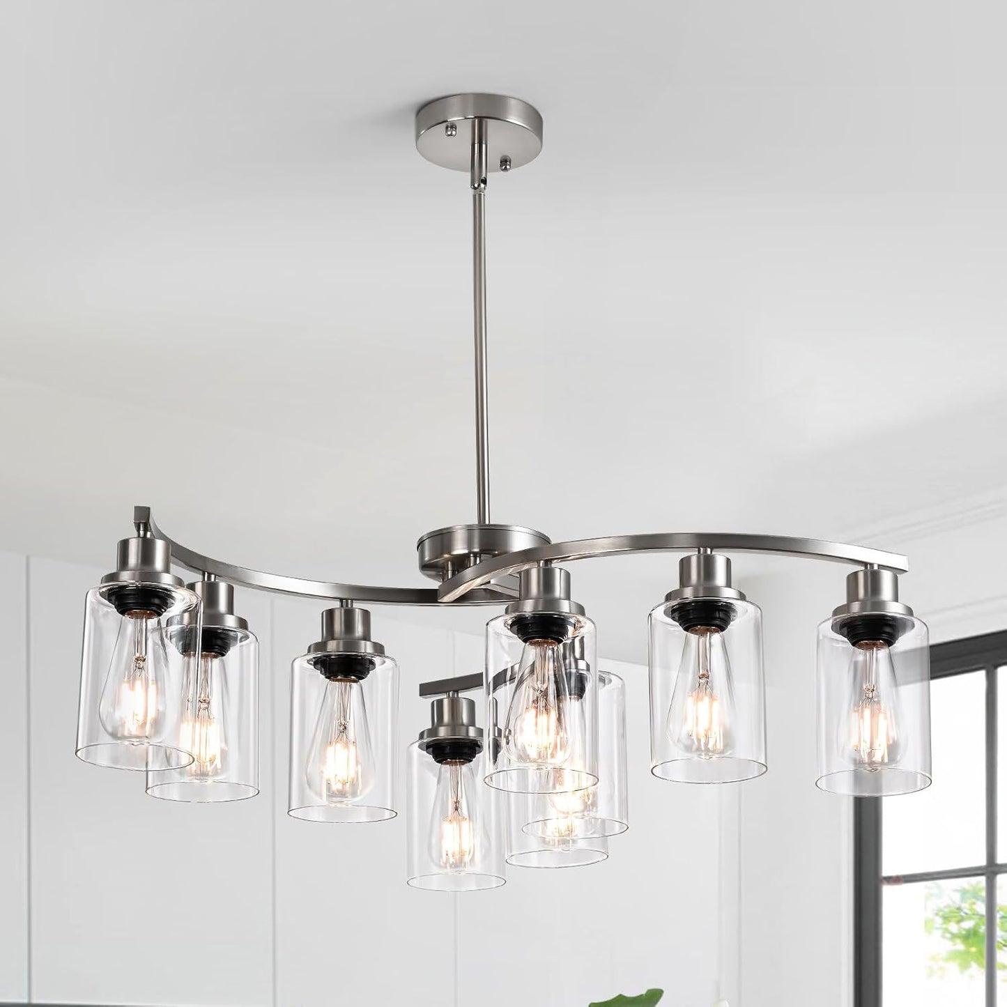 9-Light Brushed Nickel Farmhouse Chandeliers for Dining Room