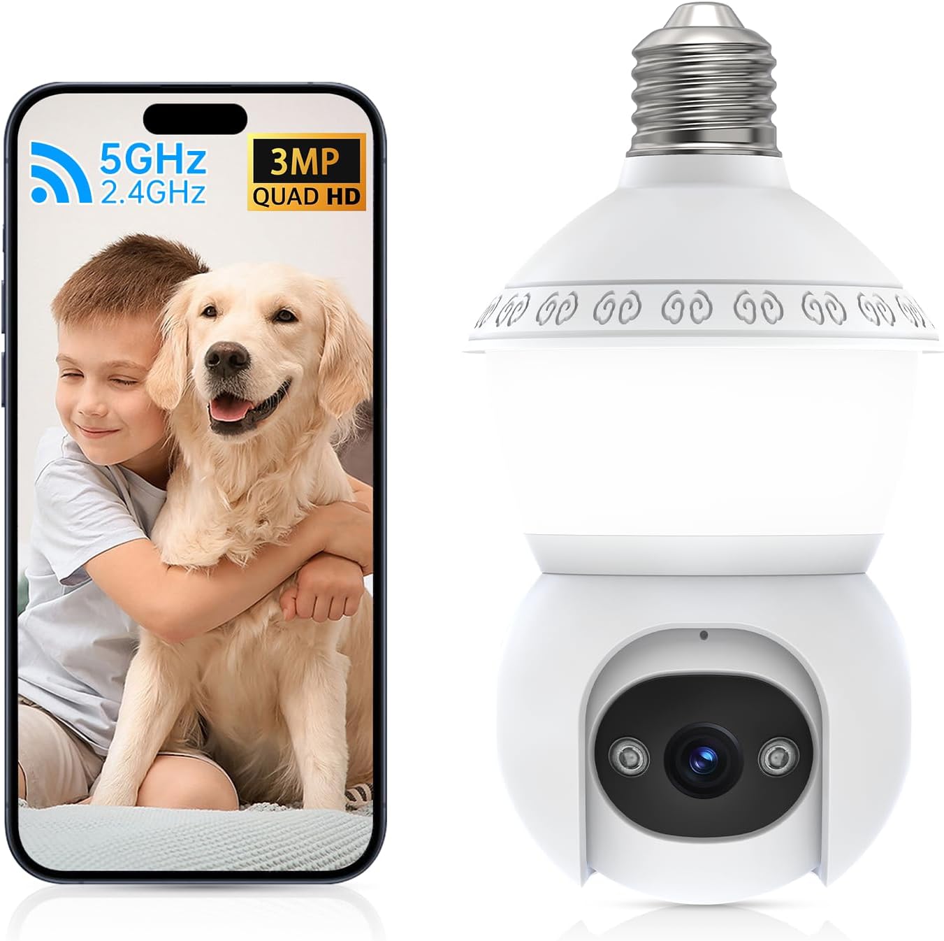 Smart 360 PTZ WiFi Bulb-Cam with AI Detection