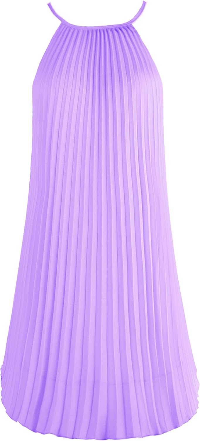 Ellames Women's Summer Spaghetti Strap Pleated Swing Dress
