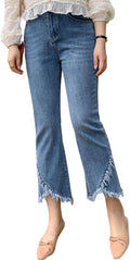 CHARTOU Women Stretch Ripped Distressed Frayed Hem Cropped Jeans