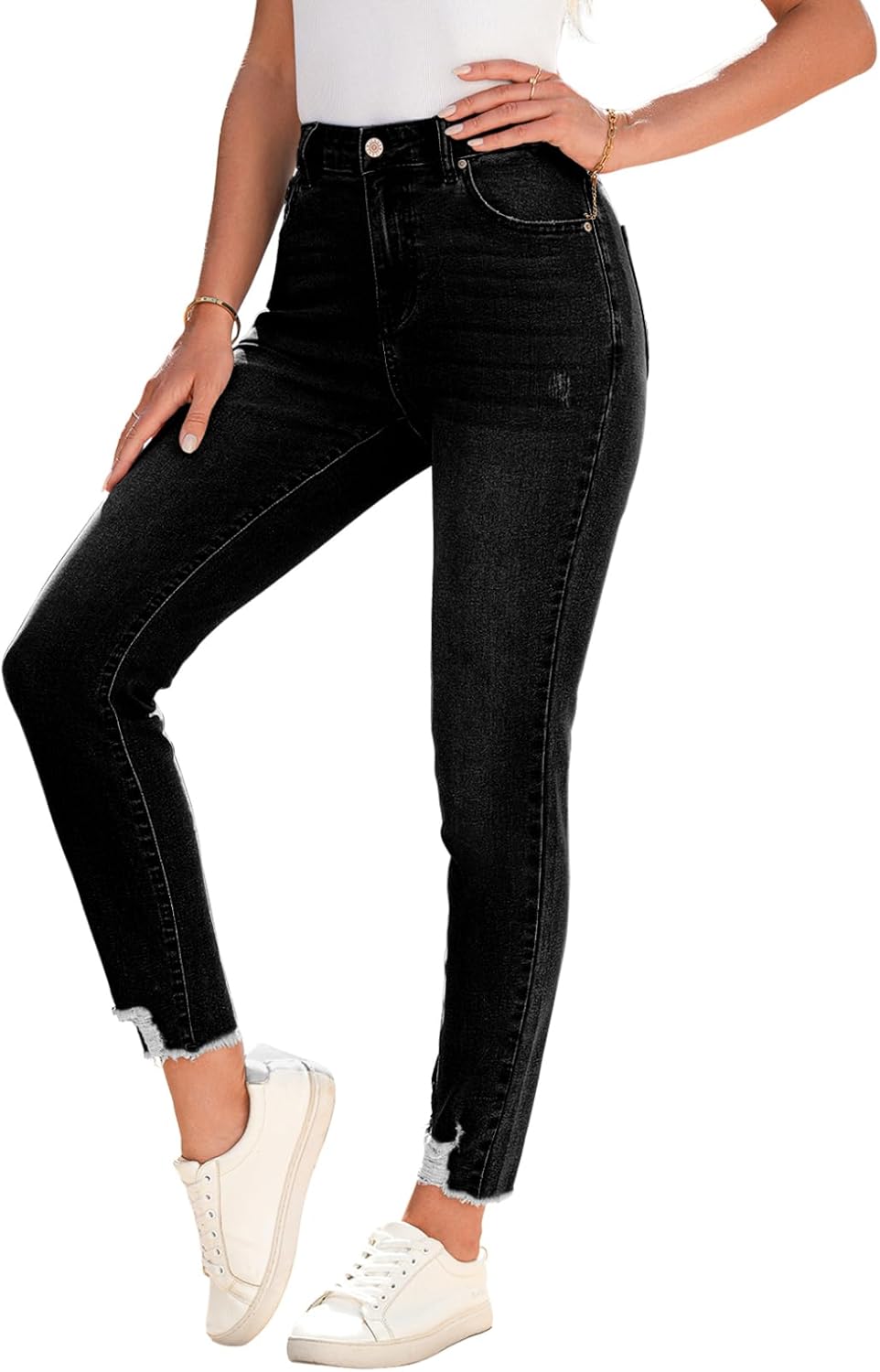 SHEWIN Women's Ripped Shaping Skinny Jeans for Stylish Comfort