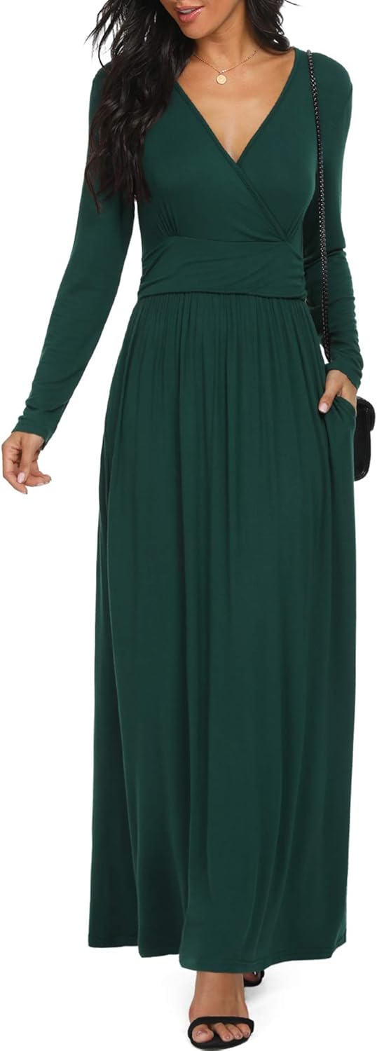 LILBETTER Women Long Sleeve Deep V Neck Maxi Casual Dress Review