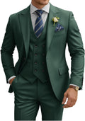 Mens Suit 3 Piece Slim Fit Double Breasted Dark Green Suit - Tailored