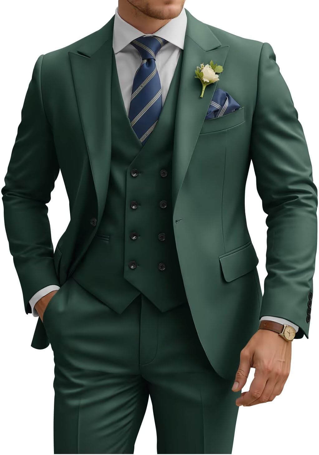 Mens Suit 3 Piece Slim Fit Double Breasted Tuxedo for Events