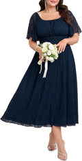 Women's Plus Size Wedding Guest Dress Lace Square Neck - Flowy A-Line