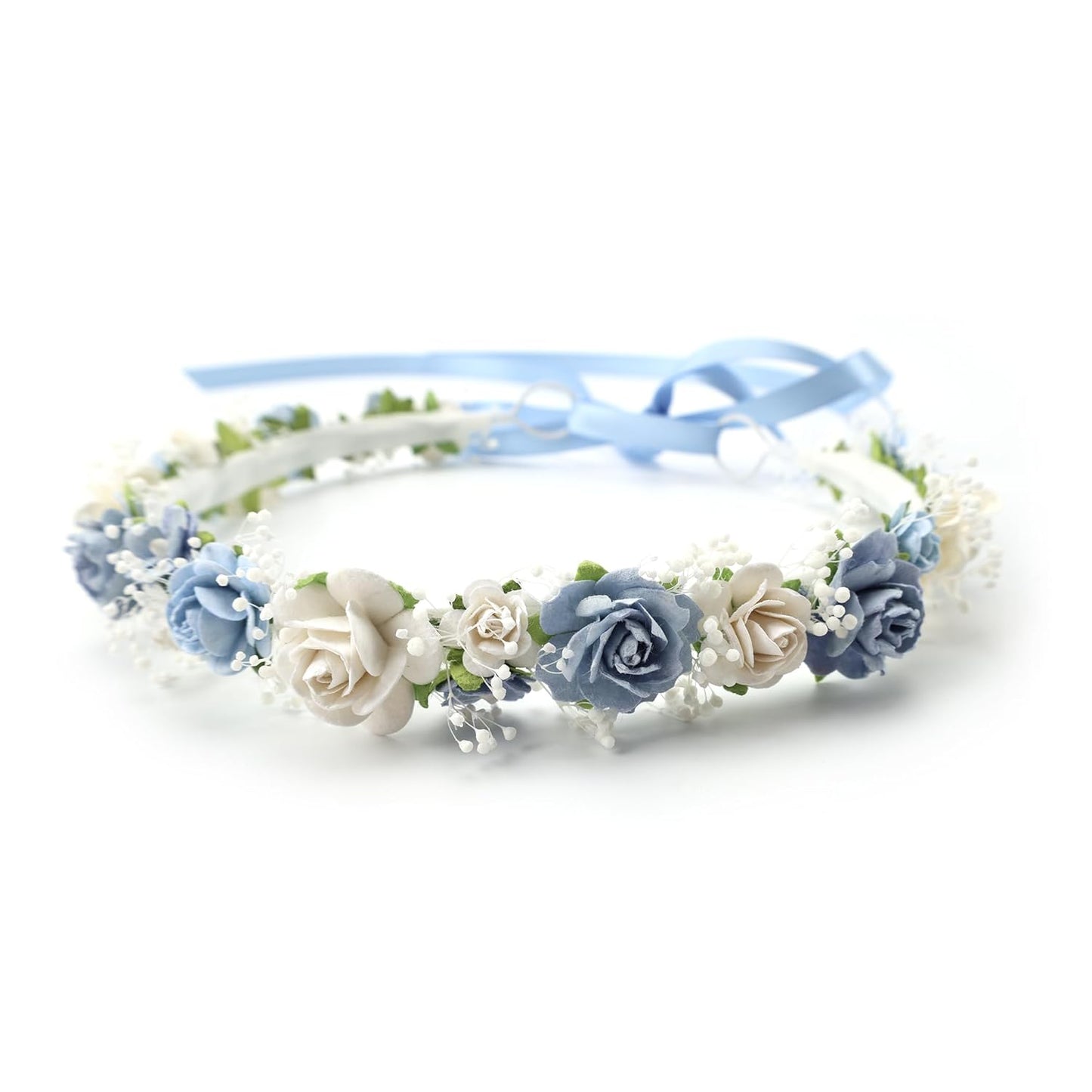 Dusty Blue Flower Girl Crown with Baby's Breath for Kids