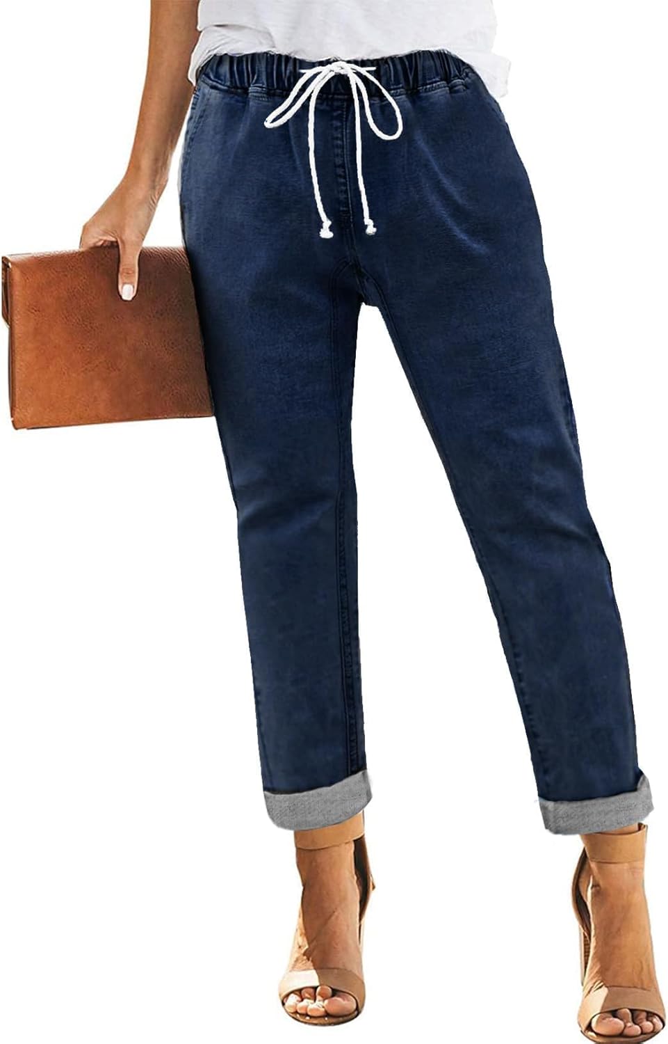 Sweezarmo Women's Pull On Jeans with Drawstring Elastic Waist