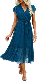 Women Summer Bohemian Floral Wrap Midi Dress White - Lightweight