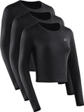 NELEUS Women's Running Workout Athletic Crop Shirts Pack of 3