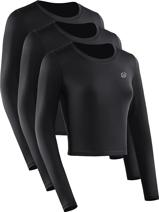 NELEUS Women's Running Workout Athletic Crop Shirts Pack of 3