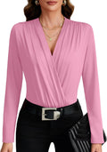 LYANER Wraped V Neck Ruched Long Sleeve Leotard Bodysuit - Sleek Work