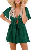 Aoysky Womens Summer Short Rompers Sexy Tie Front Jumpsuit - Flowy Fit