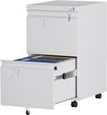 White 2 Drawer File Cabinet with Wheels - Lockable Metal Mobile