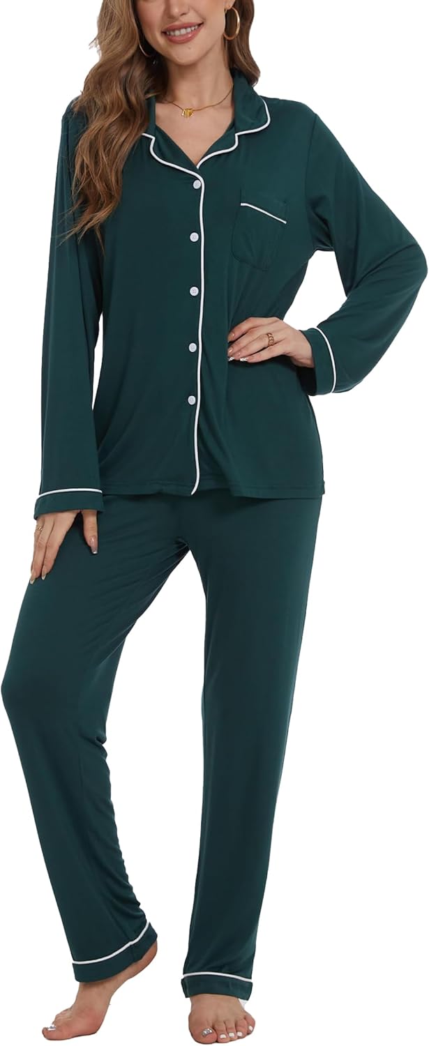 Button Up Pajamas for Women Long Sleeve Soft Loungewear Set