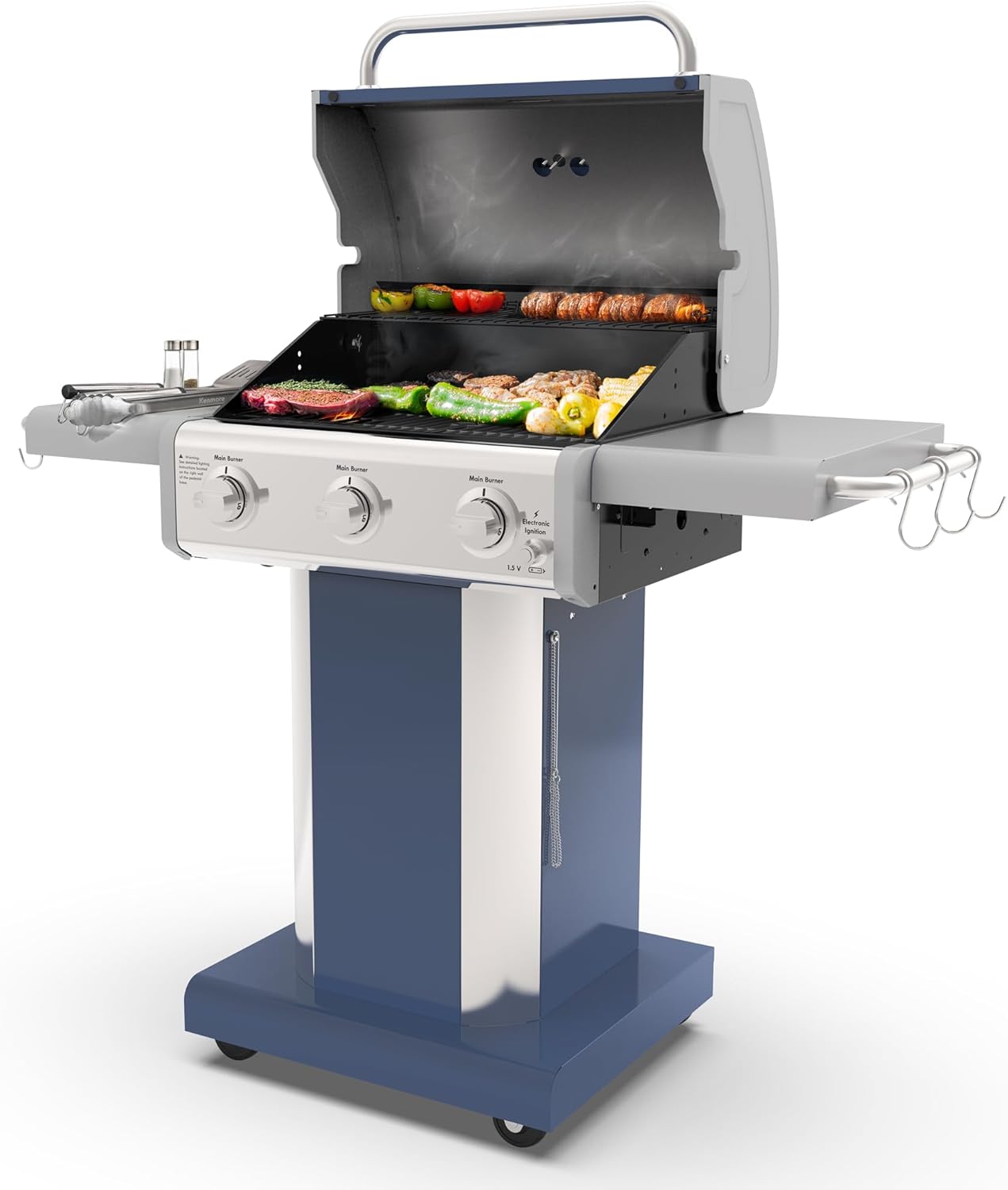 Kenmore 3-Burner Propane BBQ Grill with Cast Iron Grates