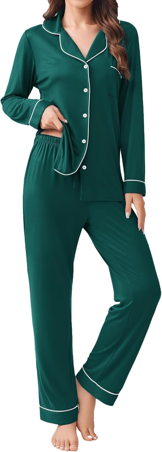 Ekouaer Womens Pajamas Set Soft Long Sleeve Top and Pants