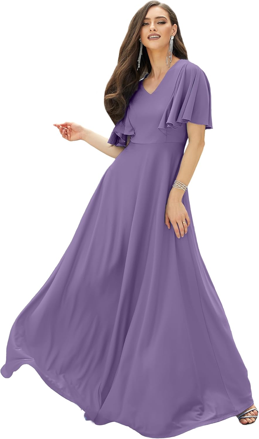 Elegant Long Maxi Dress for Plus Size Women in Lilac Purple