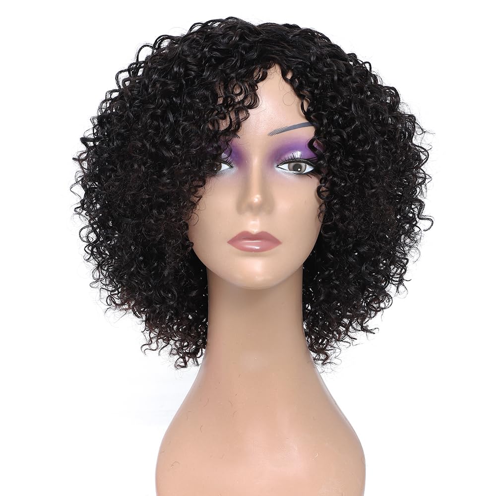 HUA Glueless Kinky Curly Bob Wig for Natural Black Style
