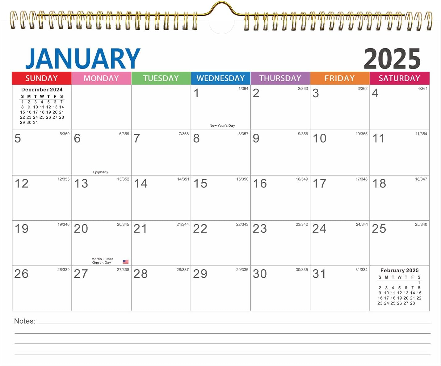 Colorful 2025-2026 Wall Calendar w/ Ruled Blocks - MOSA BEAR