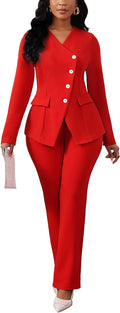 Pant Suits for Women Long Sleeve Blazer and High Waisted Pants Set