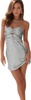 Sparkly Sequin Strapless Satin Ruffles Homecoming Dress - Teen HOCO