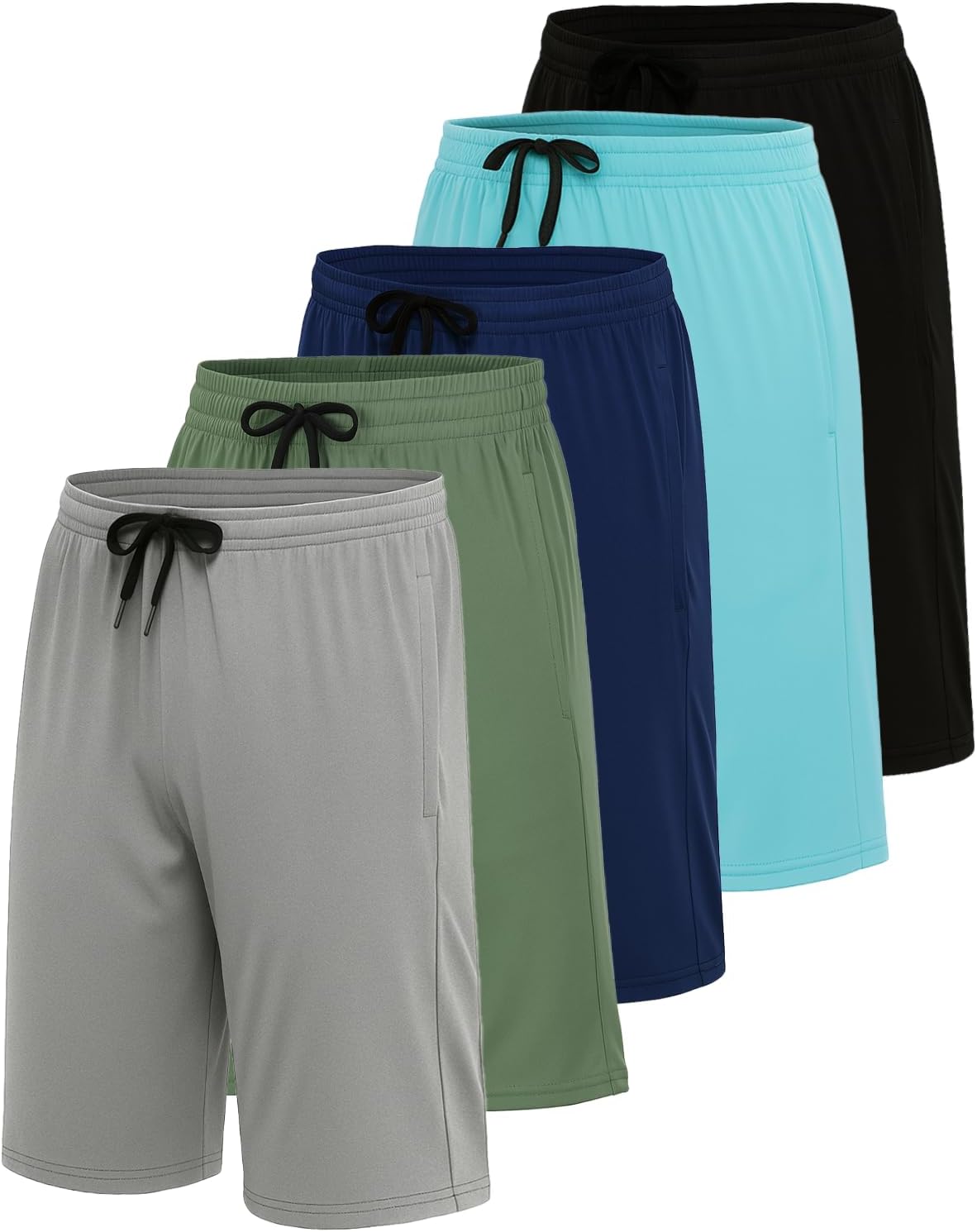Real Essentials Mens 5 Pack Dry-Fit Shorts for Active Lifestyles
