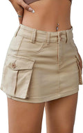 WDIRARA Women's Low Waist Button Bodycon Mini Cargo Denim Skirt