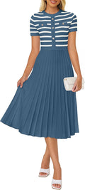ZESICA Women's Casual Striped Midi Dress - Flattering Knit Midi