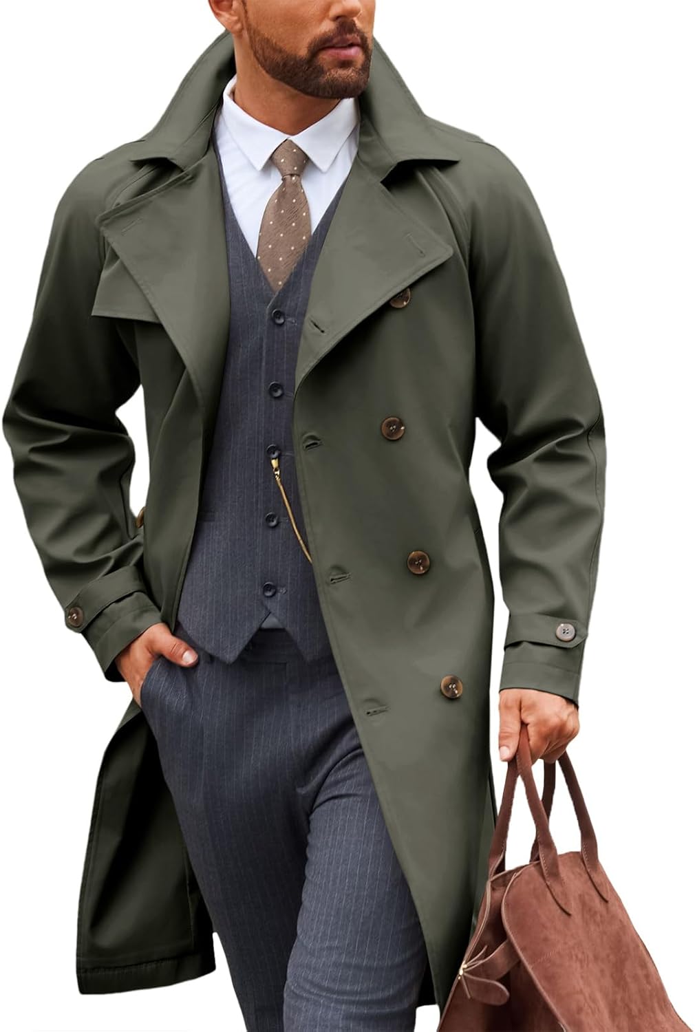 Runcati Mens Trench Coat Double Breasted Casual Windbreaker