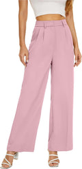 Women High Waist Wide Leg Trousers - Pleated Front Office Pants