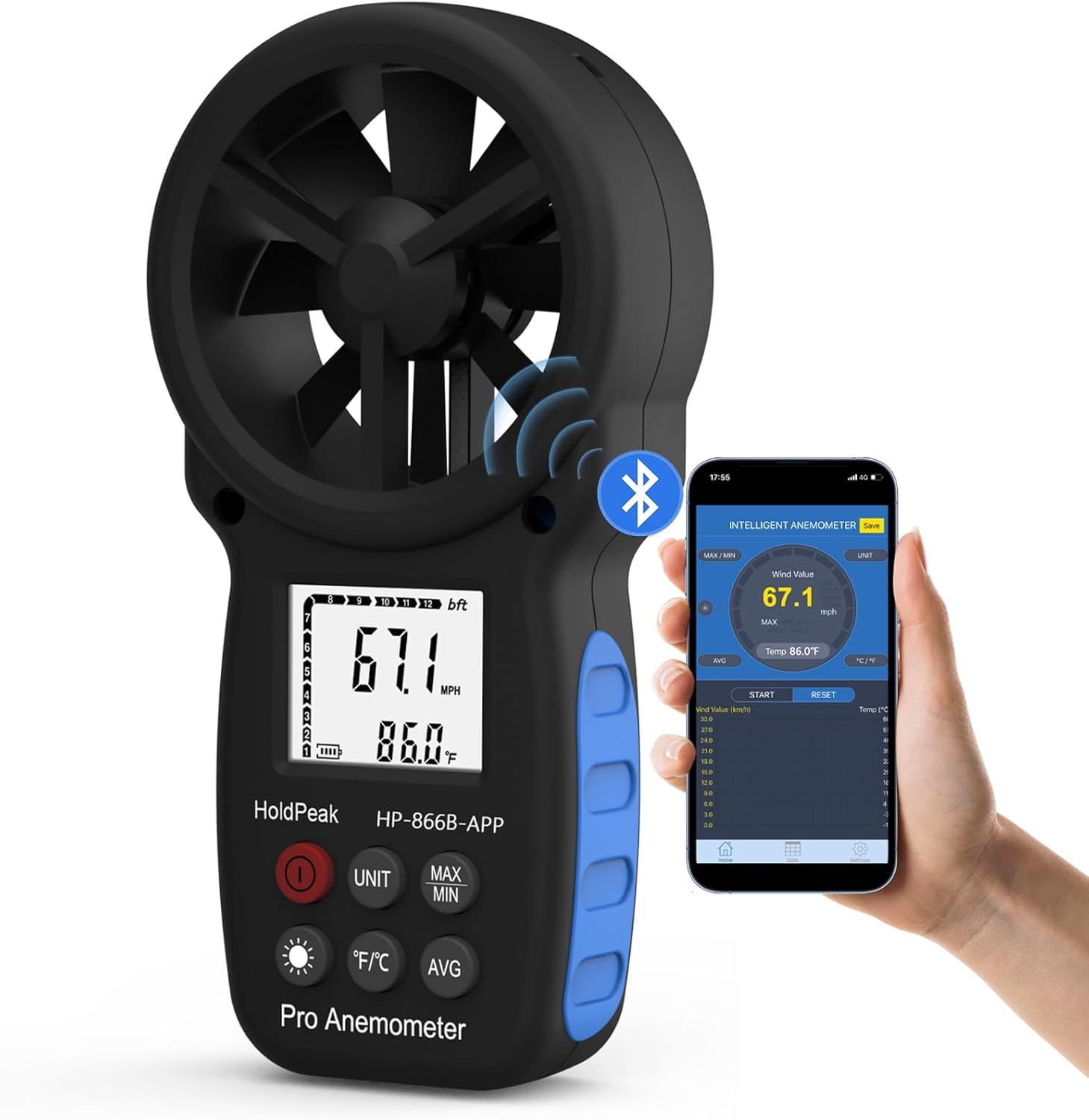 HoldPeak Handheld Anemometer Bluetooth for Accurate Wind Speed