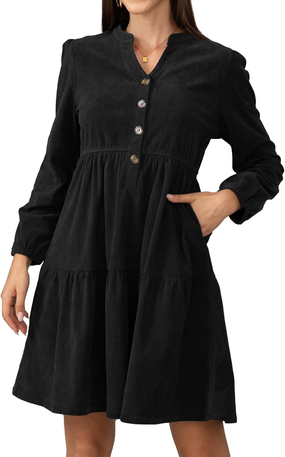 Stylish Women's Long Sleeve Corduroy Dress for Work & Play