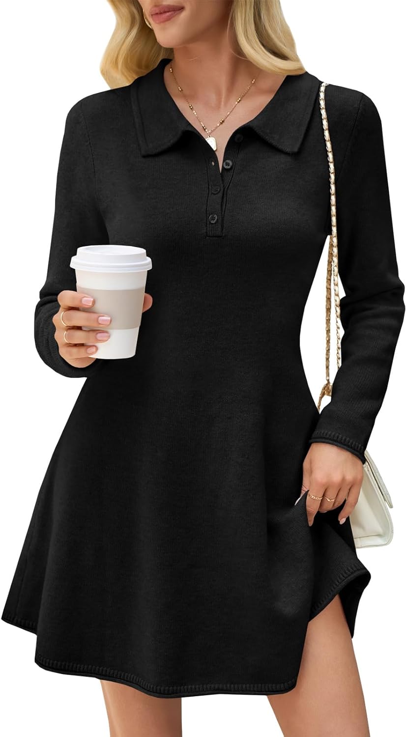 Saodimallsu Womens Sweater Dress for Fall with Polo Collar