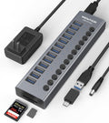 Powered USB 3.0 Hub 13 Ports with SD/TF Reader - Compact Multitasker