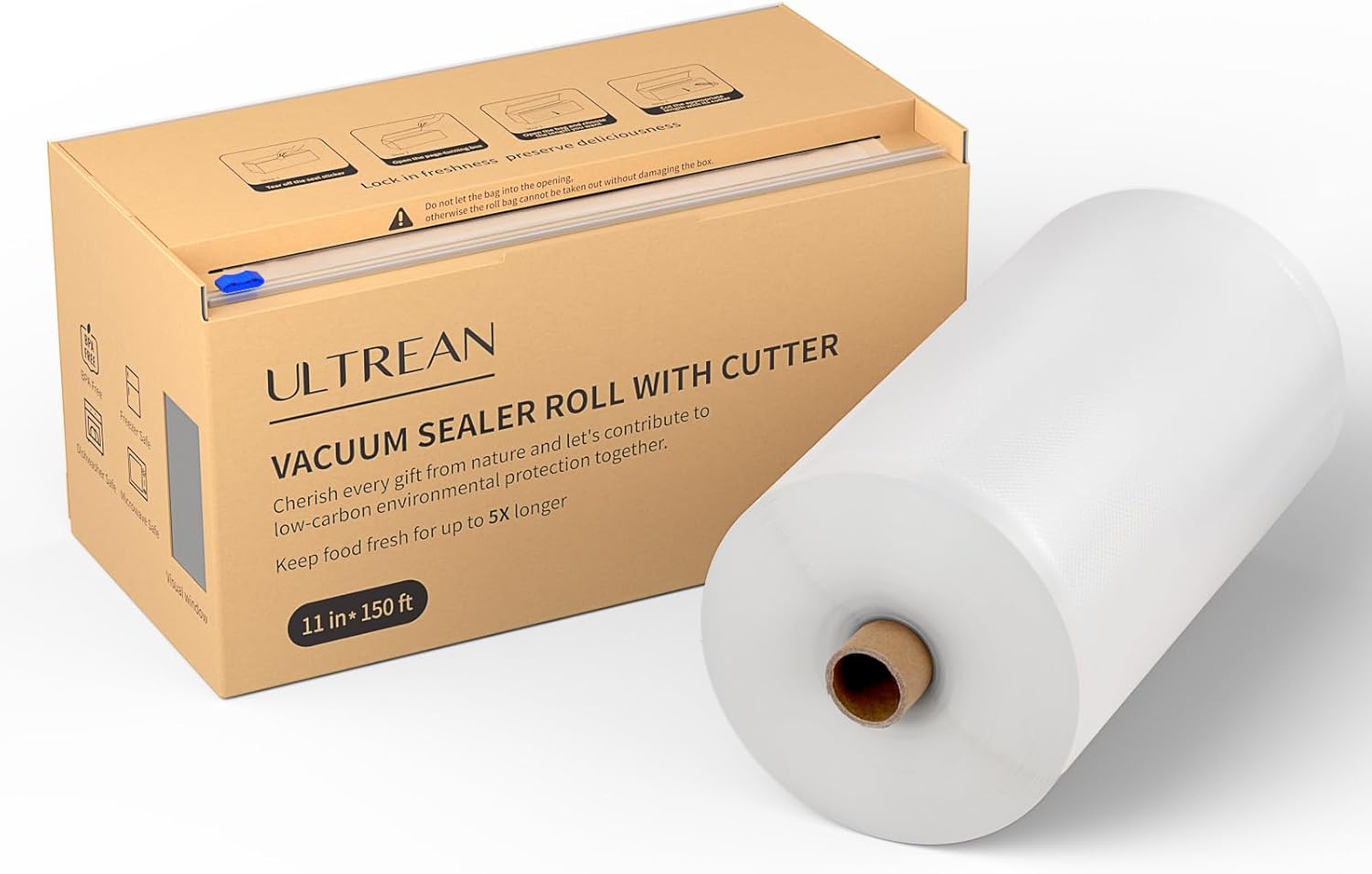 Ultrean Vacuum Seal Roll Keeper 11in x 150ft for Food Storage