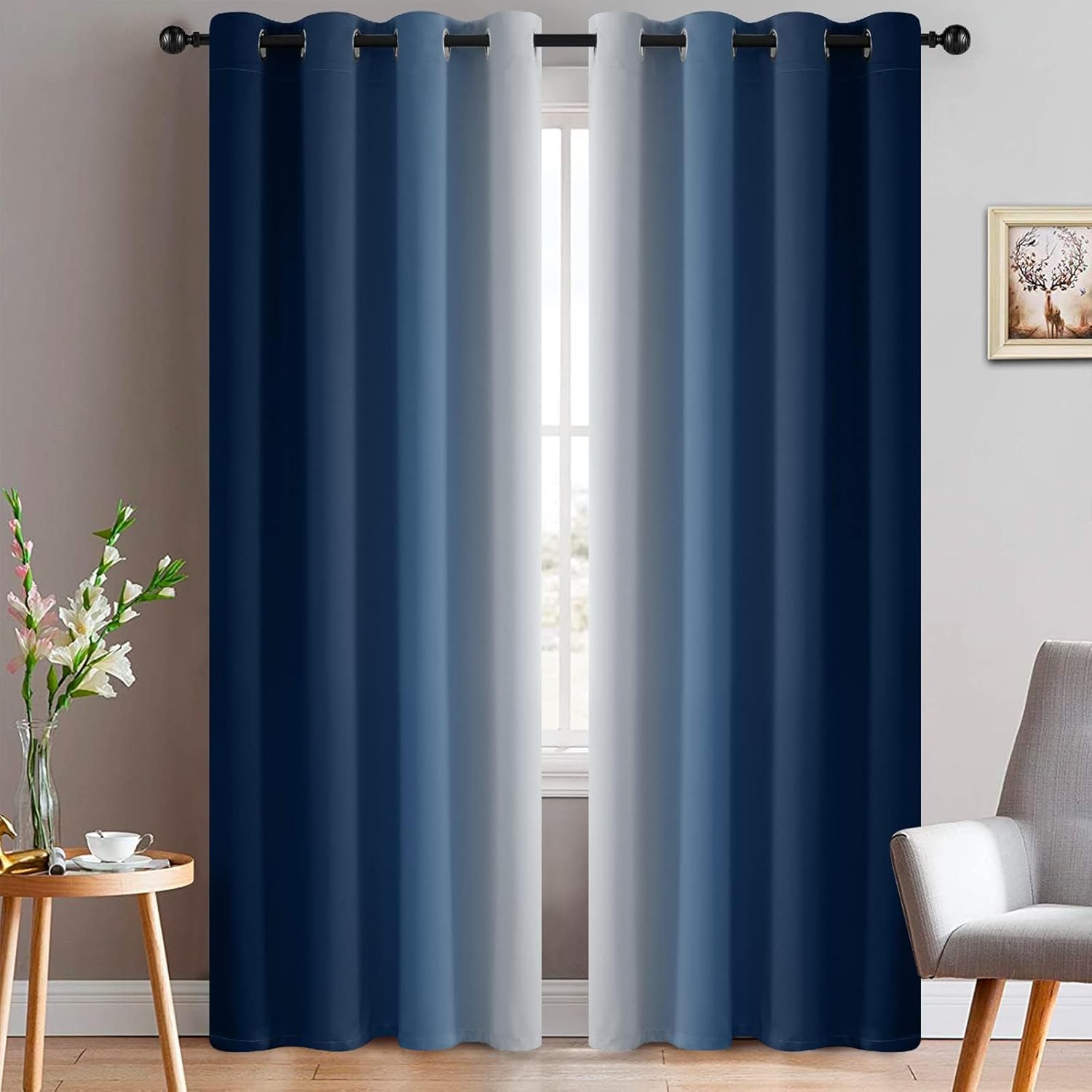 Yakamok Blue Ombre Curtains for Bedroom, Room Darkening Drapes
