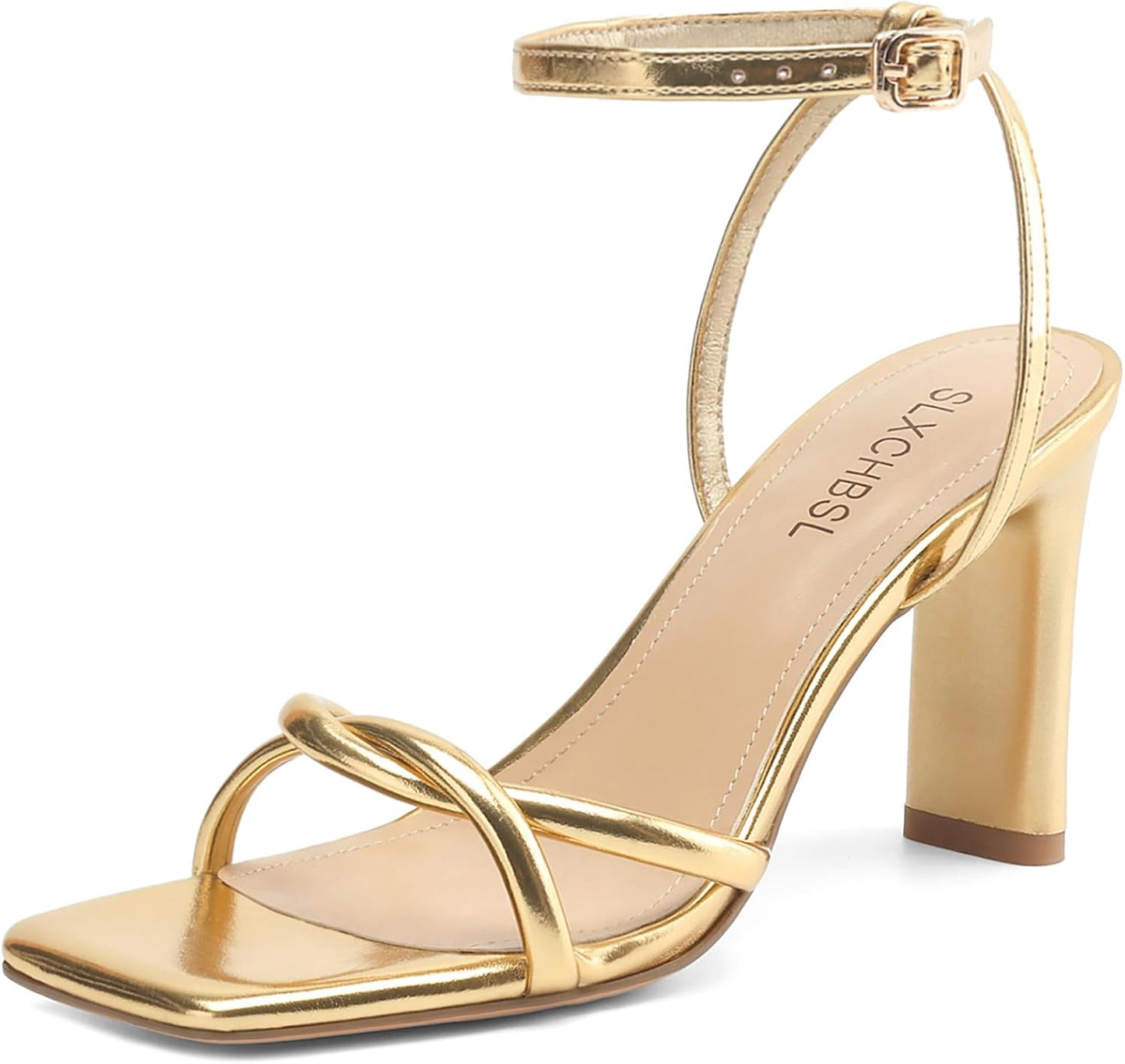 Womens Sandals Square Open Toe Strappy Heels for Comfort