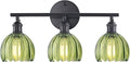 Bathroom Light Fixtures 3-Light Black Vanity Wall Light with Green
