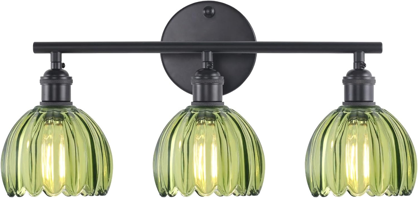 Bathroom Light Fixtures with Green Tulip Glass Shade for Elegance