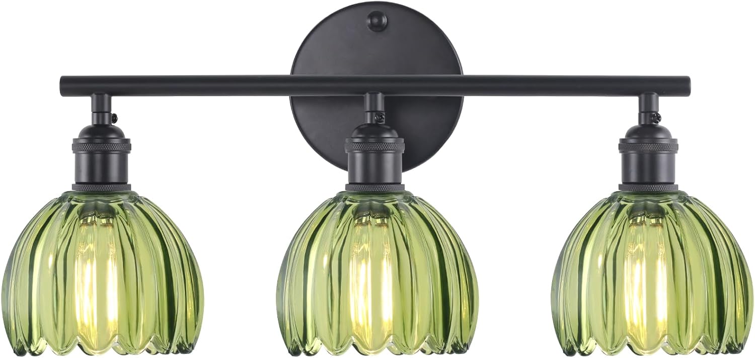 Bathroom Light Fixtures with Green Tulip Glass Shade for Elegance