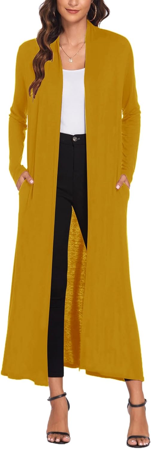Bluetime Women Floor Length Open Front Cardigan with Pockets