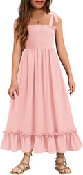 Girls Summer Smocked Maxi Dress Boho Beach Casual - Flowy Comfort