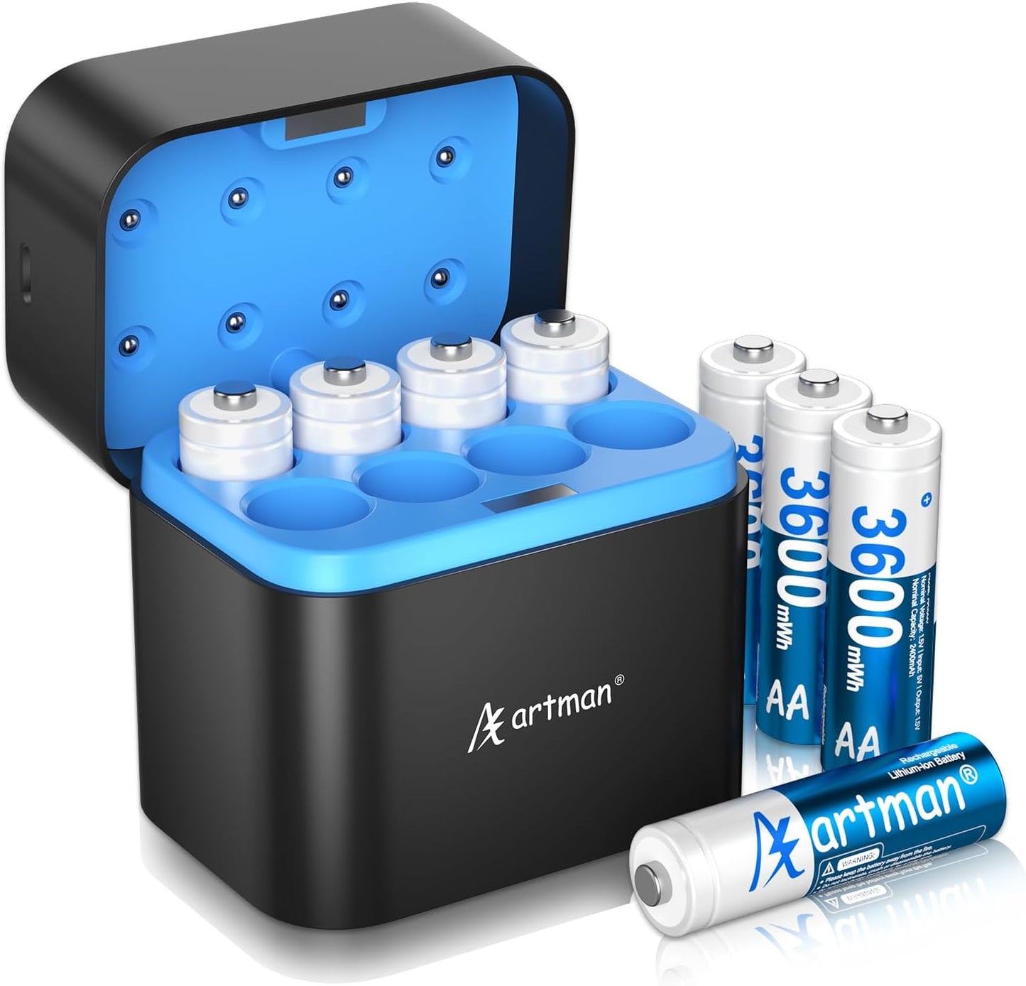 Artman AA Lithium Batteries 8-Pack - 3600mWh Rechargeable for Blink Camera