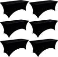 6-Pack 4ft Spandex Black Table Covers for Rectangular Folding Tables